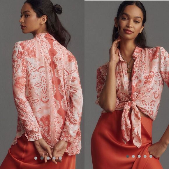 ANTHROPOLOGIE | The Romy Relaxed Button Down | Pilcro | Medium | Red Shirt - Picture 4 of 12